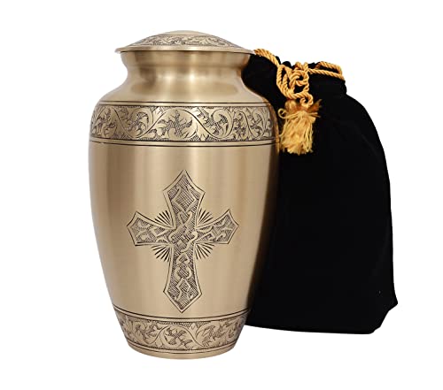Blessings Decor Cremation Urns for Human Ashes Adult for Funeral, Burial, Home, Cremation Urns for Human Ashes (Golden Cross) by Blessings Decor - Used condition - US$27.44