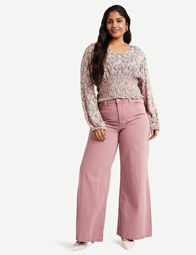 Image of Amazon Brand - Eden & Ivy Women Floral Crinkled Rayon V-Neck Long Sleeve Regular Fit Crop Top (Available in Plus Sizes)