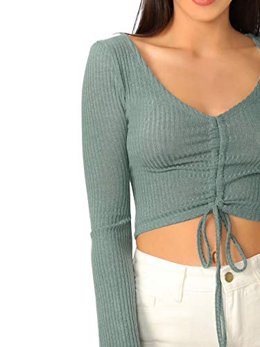 Image of SweatyRocks Women's Adjustable Drawstring String Long Bell Sleeve Rib Knit Sexy Crop Top
