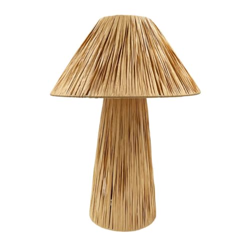 Lámpara de Mesa con Tulipa y base de Mimbre, Casquillo E27 (Max. 40W), Estilo Natural Nórdico, Luz Decorativa sobremesa de noche, para habitaciones o escritorios (ORSA)