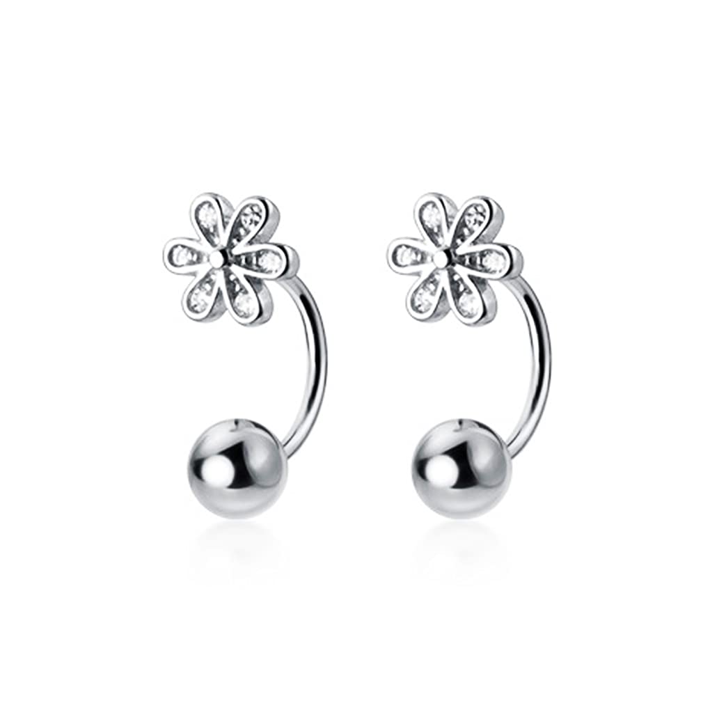 SLUYNZ925 Sterling Silver Small Daisy Earrings Cuff for Women Teen Girls Flower Cartilage Earrings Helix Piercing Half Hoop Earrings Ball Studs