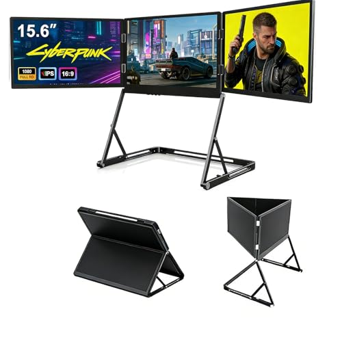 Image of 15.6 inch Portable Triple Monitor for Laptop, Full HD IPS Screen Extender, Play USB-C HDMI Multi-Screen Display for Windows, MacBook, Designers