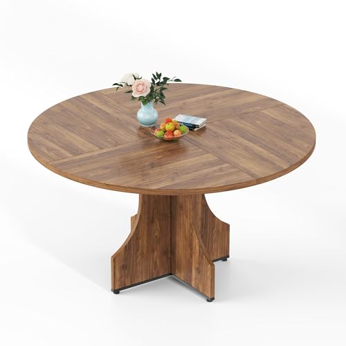 Table à manger ronde 120cm en bois massif,Dining table pour 4 à 6 Personnes,Piétement stable,Pieds ajustables,Jusqu'à 120 Kg,Table salle à manger moderne...