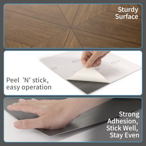 Image of Art3d 30-Pack Peel and Stick Flooring Wood Planks, 12 x 12 in, Teak