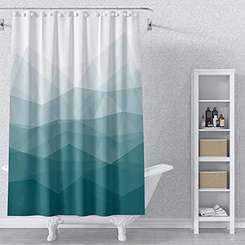 AWERT 105x160cm Grüner Stoff Duschvorhang Grünes Ombre Geometrisch Berg Duschvorhang für Badezimmer Wasserdichtes Polyestergewebe Set mit Haken Cover