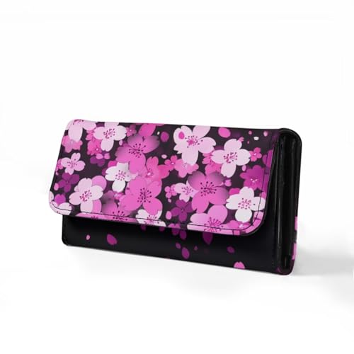 Image of AFPANQZ Wallet for Women Credit Card Holder with Coin Purse and Zipper Wallet, Cherry Blossom Black Women's Clutch Organizer with Christmas Lights Snowman Crutch