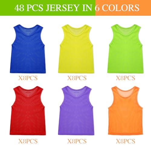 Silicherry 48 Pcs Pinnies Scrimmage Vests Sports Team Mesh Practice Jersey for Youth Kids Basketball Football Soccer - Image 3