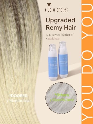 Image of DOORES Sew in Hair Extensions - Real Human Hair, Ash Brown to Platinum Blonde 14 Inch 100g, Natural Straight Style for Women