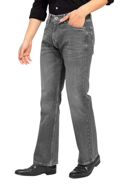 Image of Waltz Men's High Waist Stretchable Boot Cut Wide Leg Flared Casual Denim Bell Bottom Jeans Pants for Men - Comes in Multiple Sizes & Colours (Black, Dark & Light Blue, Grey, White & Khaki) 28 to 40
