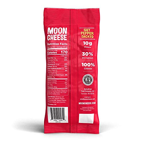 Moon Cheese, Get Pepper Jacked, 100% Pepper Jack cheese, crunchy Low-carb 1 oz, Keto-Friendly, high protein snack alternative to protein bars, cookies, and shakes (Pack of 12)