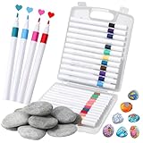 Orchideeknc 12 Stück Steine zum Bemalen und 24 Stück Acrylstifte für Steine Wasserfest, 3-5cm Steine Bemalen Set, Malsteine und 24 Farben Acrylmarker Geeignet für Kinder und Erwachsene zum Zeichnen