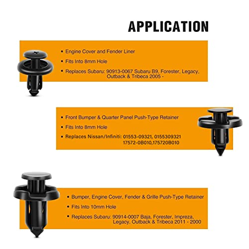 Gooacc 100Pcs 8Mm 10Mm Compatible With Subaru Push Type Retainer Fasteners Rivets Clips Oem Upgrade For 90914-0007, 90913-0067 & 90914-0051 + Bonus Fastener Remover #TOP6