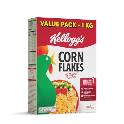 Kelloggs Corn Flakes Cereal The Original | 1 Kg | Multigrain Nourishment | Source of Fibers | High in 8 Vitamin And Minerals | Quick & Easy Breakfast
