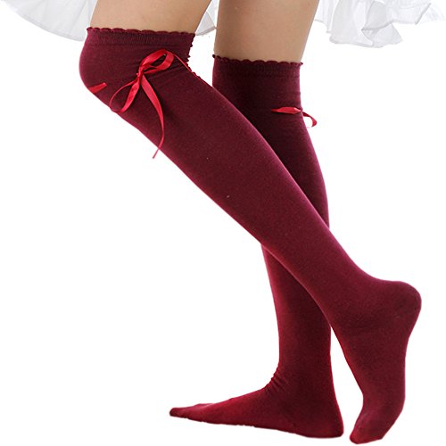 Women's Thigh High Socks Lolita Gothic Over Knee High Stocking Lace Up Thigh Stockings Girl Uniform Dress Long Socks PTK02
