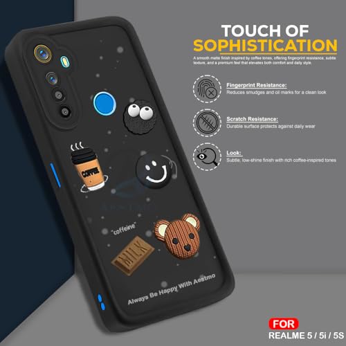 Image of AESTMO Back Case Cover for Realme 5 / 5S Cover | Cute Fun Cartoon 3D Ball | Coffee Silicone Case | Full Body Protection | Camera Protection Back Cover for Realme 5 / 5S (Black)