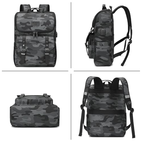 Image of YALUNDISI Vintage Backpack Travel Laptop Backpack with usb Charging Port for Women & Men College Backpack Fits 15.6 Inch Laptop Camouflage Gray