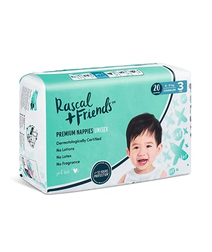 Image of Rascal + Friends Premium Baby Diapers Dermatologically Certified - No Nasties! Wetness Indiactor Up To 12 Hours Absorbtion. Size 3 (6-11Kg), 20 Pcs