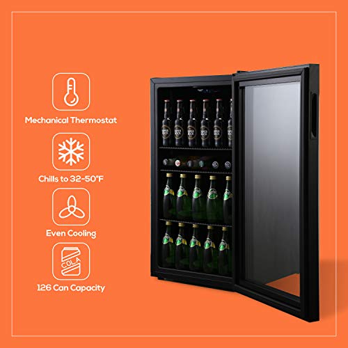 HCK 3.5 cu.ft. Beverage Refrigerator and Cooler 126 Can Mini Fridge
