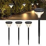 Solar Outdoor Lights 𝗨𝗽𝗴𝗿𝗮𝗱𝗲𝗱 - 4 Pack, 300 Lumen Super Bright, 14Hrs Long Lasting, IP65 Waterproof, 3 Color Modes, Solar Powered Outdoor Lights for Pathway Garden Lawn Patio Walkway Driveway