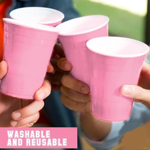 Image of Tickles Pack of 20, Beer Pong Glasses with Free Ping Pong Balls Set, Easy Grip Reusable Drinking Party Cups for Iced Tea, Punch, Cocktail, Couple, Ladies Games (Color: Pink Size: 475 ml)
