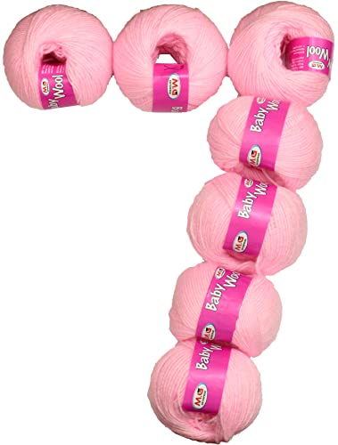 Image of M.G ENTERPRISE Prime Baby Wool 100% Acrylic Yarn Pink 14 Pc 4 ply Ball Hand Knitting Wool /Art Craft Soft Fingering Crochet Hook Yarn-OD Art-HA