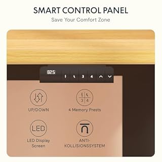 FLEXISPOT 2 Moteurs Bureau Assis Debout 180x80 Une Pièce, Bureau Debout électrique avec Panneau à Fonctions Mémoires, Table Réglable en Hauteur Électrique, Charge 100kg, Noir+Érable