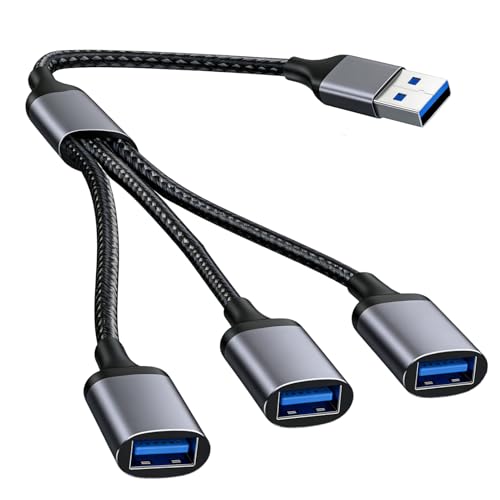 Dewlawn Cable Divisor USB A 1 en 3 Salidas, Adaptador USB Macho a Hembra, Cable USB 2.0 Splitter, Concentrador de Extensión para Portátiles, Consolas de Juegos, Teclados y Ratones