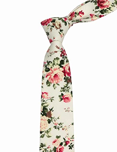 Image of Elfeves Men's Skinny Solid Color Tie Causal Cotton Linen Narrow Slim cut Necktie