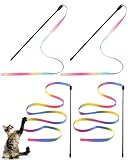 Qiifaiikooii 4 Pcs Cat Wand Toys,Interactive Cat Teaser Wand String for Most Cats and Kittens