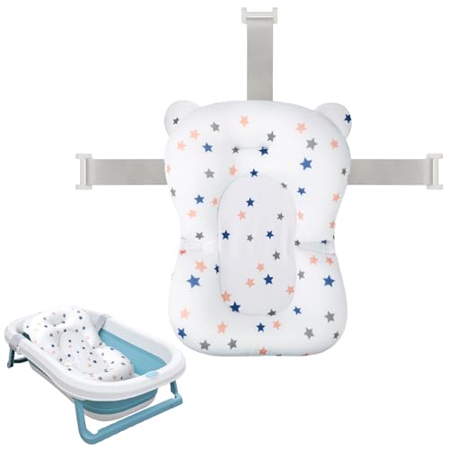 Image of Colorlife Baby Bath Seat Support Net Infant Bathing Seat Support Mat, Adjustable Comfortable Non-Slip Three-Pointed Baby Shower Bathtub Sit Up Mesh for Newborn 0-12 Months-White Star(No Bathtub)