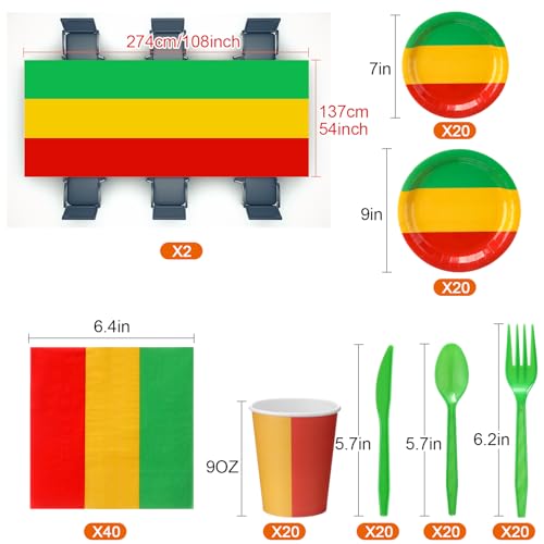 Oudain 154 Pcs Black History Month Party Decorations 2 Pcs Rectangular African Tablecloth Red Green and Yellow Disposable Tableware Plate Cup Set for African American Kwanzaa Juneteenth Party Supplies by Oudain - Used condition - Image 2