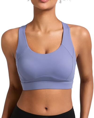Image of RUNNING GIRL Sports Bras for Women, Moulded Cup High Impact Workout Blue Sports Bra Racerback Yoga Bra High Support(WX3068 Light Blue L)