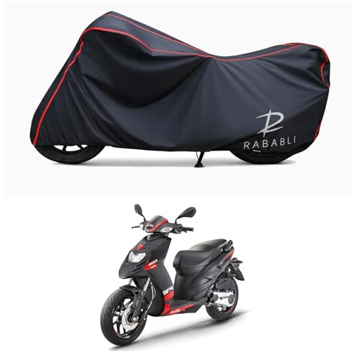 Image of Waterproof Bike Body Cover Compatible for | Aprilia SR 160 Carbon | Taffeta Fabric, Red Piping Design, Bottom Elastic Fit | Dustproof, Sun UV & Rain Protection for All Bikes