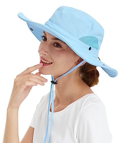 Wmcaps Sonnenhut Herren Outdoor Safari Hut Damen Breite Krempe Sommerhut Herren Faltbar Wanderhut Boonie Hat Sonnenschutz Hut Buschhut Anglerhut GartenhutHimmelblau