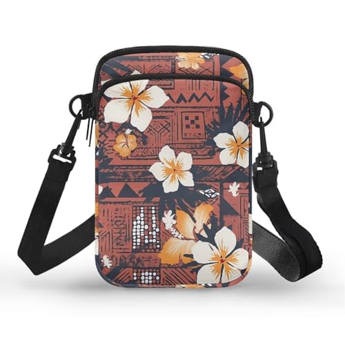 Image of Hawaiian Tribal Small Crossbody Bags for Women Cell Phone Bag Purse, Sea Turtle Zipper Sling Purses Shoulder Bag