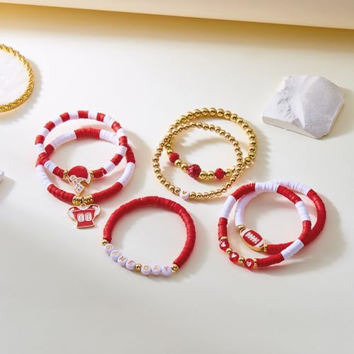 RINHOO Game Day Bracelets for Women Stackable Heishi Clay Beaded Stretch Bracelet Football Sport Fan Bracelet Sports Game Team Jewelry3