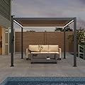 SANLUCE Louvered Pergola with LED Lights, 10x10 Ft Outdoor Metal Pergolas with Adjustable Louvered Roof, Waterproof Drainage System, Easy Assembly for Patio, Garden, Deck, Backyard(Grey)