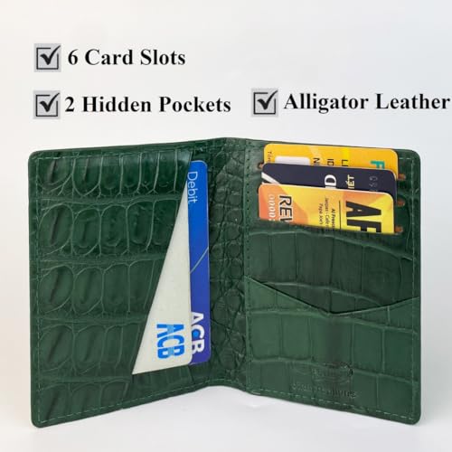 Green Credit Card Holder Slim RFID Blocking Men Minimalist Bifold RFID Blocking Front Pocket Wallet Double Side Travel ID Case Handmade Gift For Men GREEN-CARD-142