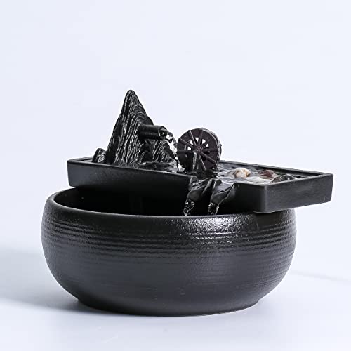 Ceramic Tabletop Fountain for Home Indoor Decoration Table Desk Office Patio (Black)