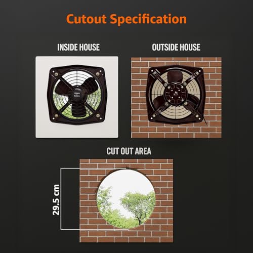 Image of Amazon Basics 9 inch Fresh Air Exhaust Fan | 40W | 230 mm Sweep | Corded Electric | Window Mount | 45-52 dB | Indoor Use | Metal - Black