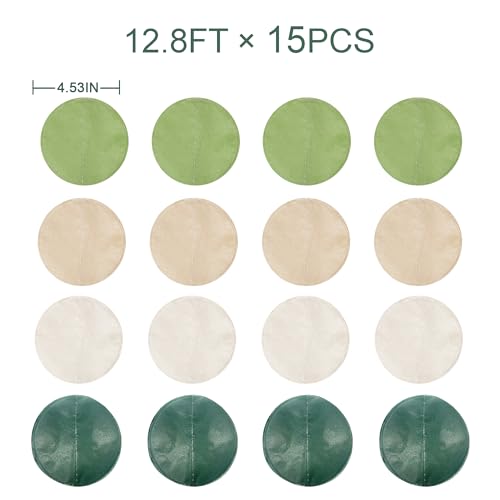 Image of 205 Ft Sage Green Party Decorations Oilve Green and Beige Circle Dot Backdrop Garland Tissue Paper Polka Dots Hanging Streamer for Birthday Wedding Engagement Bachelorette Neutral Party Supplies