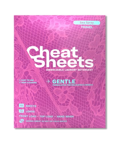 Cheat Sheets Laundry Detergent Sheets Gentle Travel Packs Sea Spray - 10 Sheets (10 Loads) - Travel Friendly - Liquidless and Powderless -