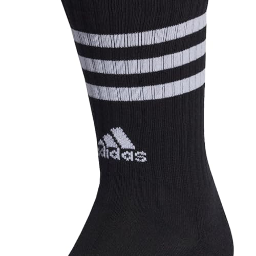 adidas Unisex 3-Stripes Cushioned Crew Socks 3 Pairs, Black / White, 46-48