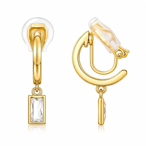 FAN&LOUIS 24K Gold Plated Dangle Clip On Earrings for Women, Small Huggie Hoop with Charms Drop Statement Hypoallergenic Lightweight Clip-On Earrings for Non-Pierced Ears by FAN&LOUIS - Used condition - US$10.98