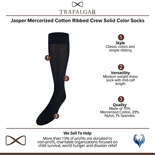 Trafalgar Men's Jasper Mercerized Cotton Ribbed Mid-Calf Solid Color Socks2