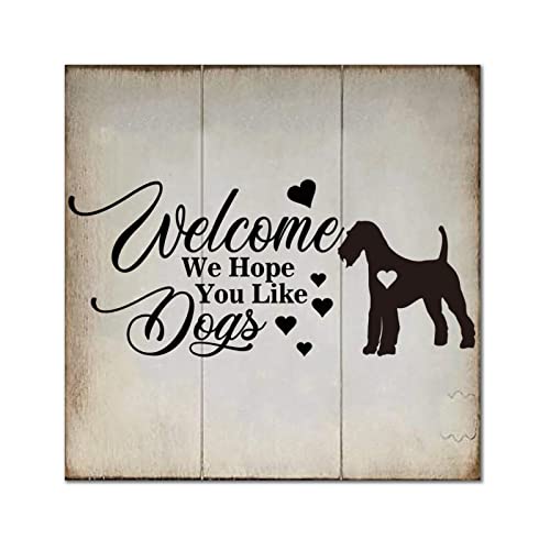 Plaque de décoration murale authentique en bois Welcome Caniche au design vintage soigné