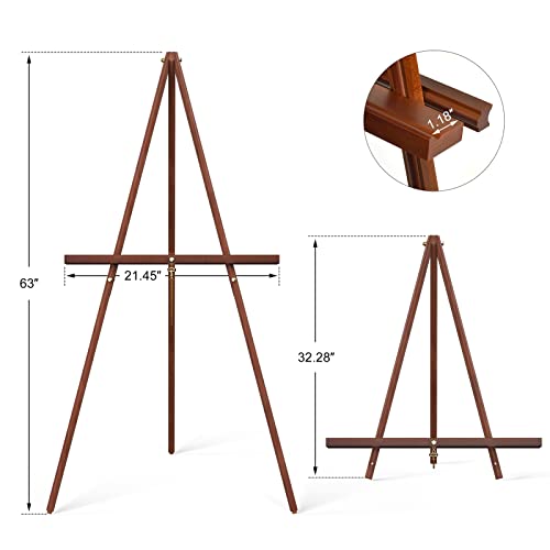 Abitcha Art Easel Wooden Stand - 63" Portable Tripod Display Artist Easel - Adjustable Floor Wood Poster Stand For Wedding, Painting, Drawing, Display Show, Brown #TOP3