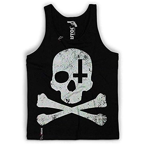 Pistol Boutique Mens Black Skull Crossbone Cross Singlet/Vest (Small) Cover