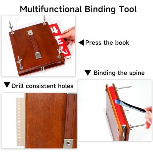 GeryVtee Prensa de livros de madeira para encadernação de livros portátil Kits de encadernação de li