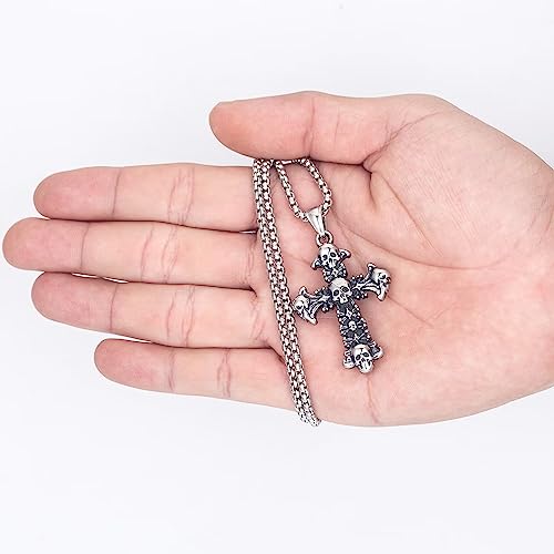 Vintage Cross Pendant With Rose Flower Religious Necklace For Men Women,Stainless Steel Gothic Punk Jewelry, Personalized Rapper Bike Necklaces With 24 Inch Chain, Silver-Vintage (Fngnhx6960712S) #TOP3